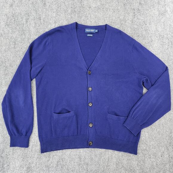 Ralph Lauren Polo Golf Sweater Mens Large Blue Cotton Cashmere V Neck Cardigan - Picture 1 of 15